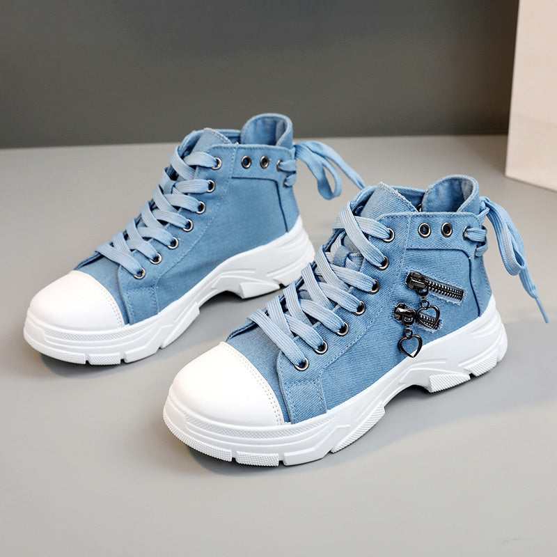 Women’s High Top Sneakers – Lace-Up Casual Sports Shoes with Side Zipper, Plus Size, Breathable Fabric Upper, All-Season Street Style Trainers